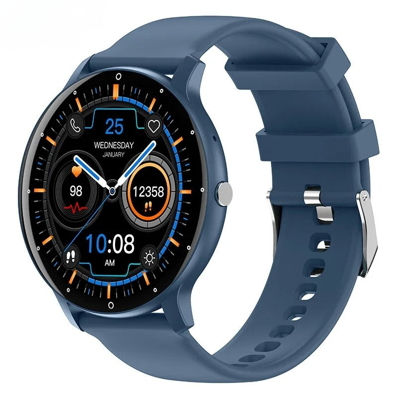 Smartwatch with a blue strap on a white background